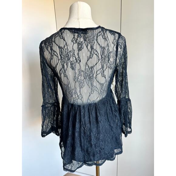 Lace Bohemian Lace Top Size Large whimsy Goth Large Dark Blue - Picture 3 of 10